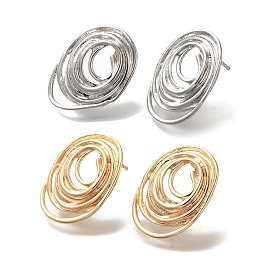 Brass Stud Earrings for Women, Oval