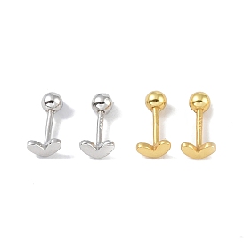 Heart 999 Sterling Silver Earlobe Plugs for Women, Round Screw Back Earrings with 999 Stamp