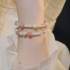 Strawberry Bracelet Female Natural Stone Crystal Design Pink Bracelet Cute Niche Hand Beaded Gift