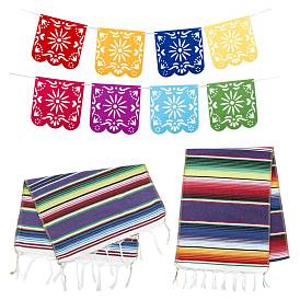 Cotton Flag Placemats for Dining Table and Felt Pennant Flags, with Ribbon and Pin, Rectangle