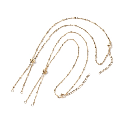 2 шт 304 слайдер из нержавеющей стали ожерелье изготовление, с цепочками-сателлитами и латунными скользящими бусинами