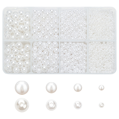 1890Pcs 4 Style Imitation Pearl Acrylic Beads, Dyed, Round