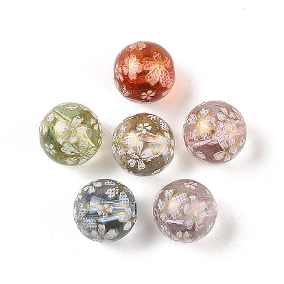 Непрозрачные акриловые бусины с принтом, круглая с цветком