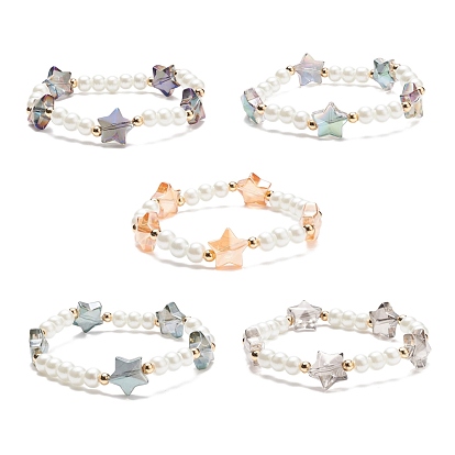 Glass Pearl & Star Beaded Stretch Bracelet for Women