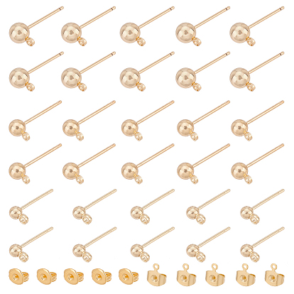 38шт 3 размер латунный шариковый гвоздик для серьги, с горизонтальными петлями, с фрикционными гайками 40шт.