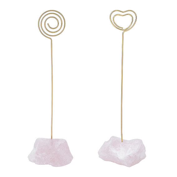 2 piezas 2 estilos tarjetero de cuarzo rosa natural, titulares de notas fotográficas, con pinza cocodrilo, para la boda, signo de número de mesa de fiesta de cumpleaños