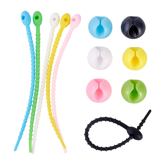 12органайзер для кабеля из ПВХ-пластика, с 12шт. силиконовые кабельные стяжки овальной формы, держатель для укладки кабелей, зажимы для шнура