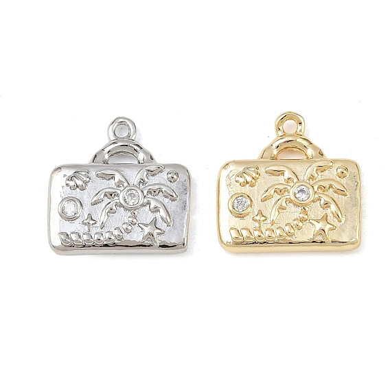 Латунные микропаве прозрачные подвески с фианитом, сумка с рисунком кокосовой пальмы, без кадмия, без никеля и без свинца