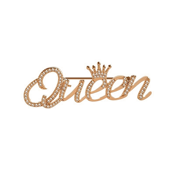 Crystal Rhinestone Crown with Word Queen Safety Pin Brooch, Feminism Alloy Badge for Women
