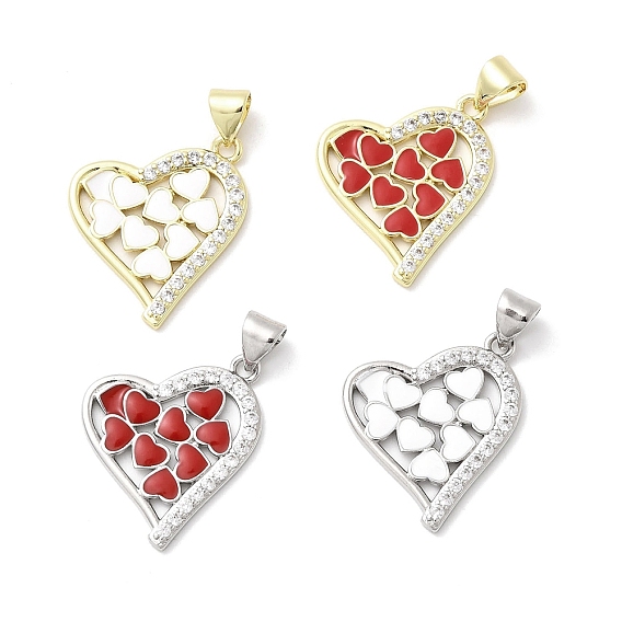 Латунные микро проложить кубического циркония подвески, сердце прелести, с эмалью, без кадмия и без свинца, стойки покрытие, долговечный, настоящий 18k позолоченный/платиновый