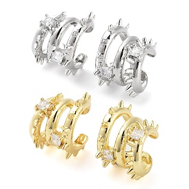 Brass Micro Pave Cubic Zirconia Cuff Earrings for Women, Spike