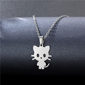 Cat Shape Stainless Steel Pendant Necklaces, Cable Chain Necklaces for Women