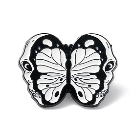 Skull Butterfly Enamel Pin, Halloween Alloy Brooch for Backpack Clothes, Electrophoresis Black