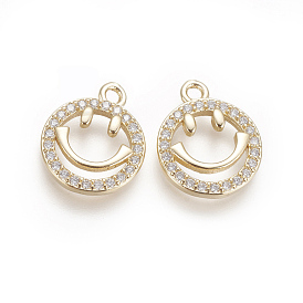 Brass Micro Pave Cubic Zirconia Charms, Smile Face