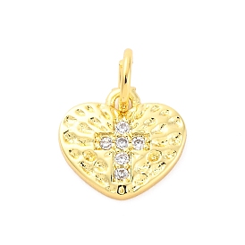 Латунные микро проложить кубического циркония подвески, без кадмия и без свинца, сердце с крестными прелестями, с целью перехода в кольце
