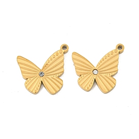 Ion Plating(IP) 304 Stainless Steel Pendants, Crystal Rhinestone, Cutting Corrosion Process, Butterfly