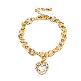 Brass Micro Pave Cubic Zirconia Bracelets, Alloy Enamel Heart Charm Bracelet for Women