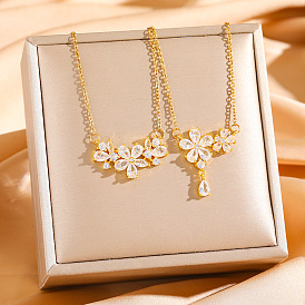 Подвеска в виде цветка из латуни с прозрачными кубическими циркониями 304 Цепочка из нержавеющей стали для женщин