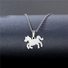 Horse Stainless Steel Pendant Necklaces, Cable Chain Necklaces for Women