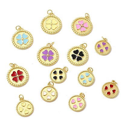 Латунь эмаль подвески, плоские круглые подвески с прыгающими кольцами, без свинца и без кадмия, долговечный, стойки покрытие, реальный 18 k позолоченный