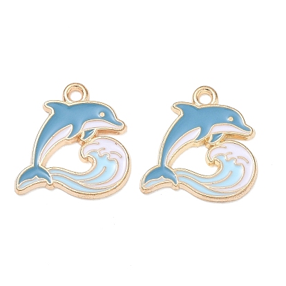 Alloy Enamel Pendants, Dolphin Charms