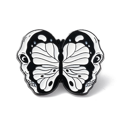 Skull Butterfly Enamel Pin, Halloween Alloy Brooch for Backpack Clothes, Electrophoresis Black