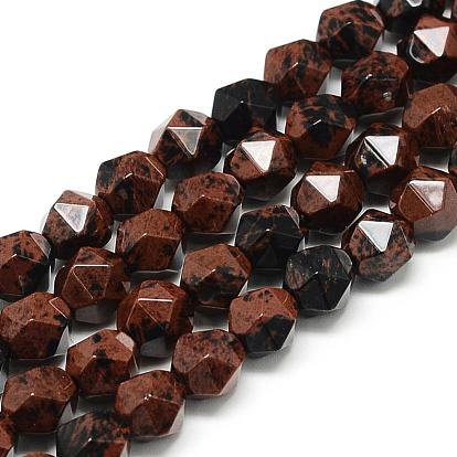 Natural Mahogany Obsidian Beads Strands, Star Cut Round Beads, Faceted