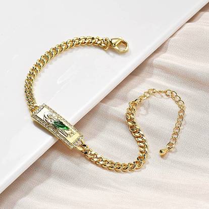 Браслеты-цепочки из латуни с кубинскими звеньями, латунный микропаве прозрачный кубический цирконий прямоугольник со звеньями Saint Jude браслеты для женщин и мужчин, с эмалью