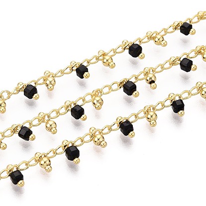 Латунь бордюр цепи, с бусинами из натурального камня, пайки, с катушкой, долговечный, золотые, пайки, кубические