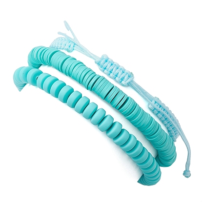 3Pcs 3 Styles Synthetic Moonstone & Hematite Starfish Stretch Bracelets Set, Polymer Clay Braided Adjustable Bracelets