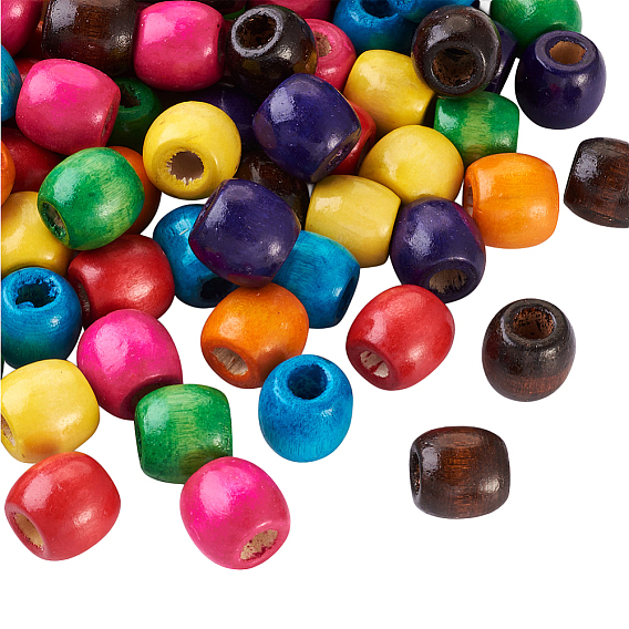 200шт. окрашенные бусины из натурального клена, баррель, без свинца