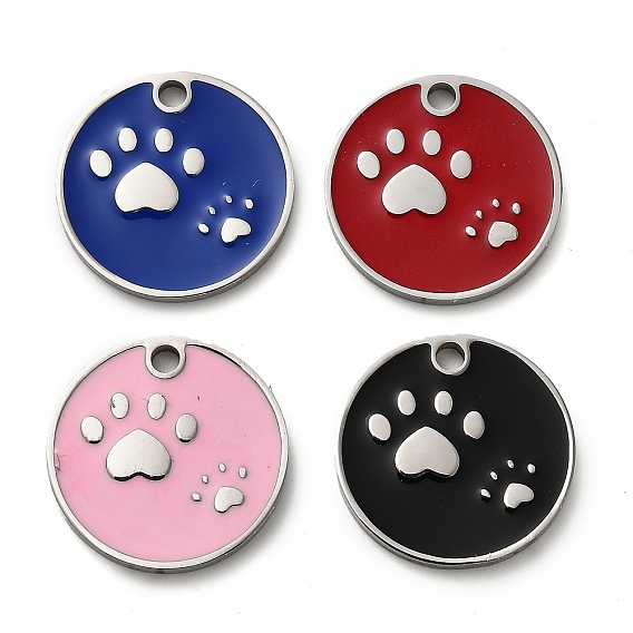 304 подвески из нержавеющей стали, с эмалью, плоский круглый с подвеской в виде отпечатка лапы