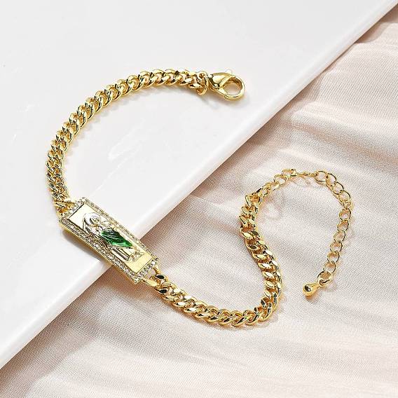 Браслеты-цепочки из латуни с кубинскими звеньями, латунный микропаве прозрачный кубический цирконий прямоугольник со звеньями Saint Jude браслеты для женщин и мужчин, с эмалью