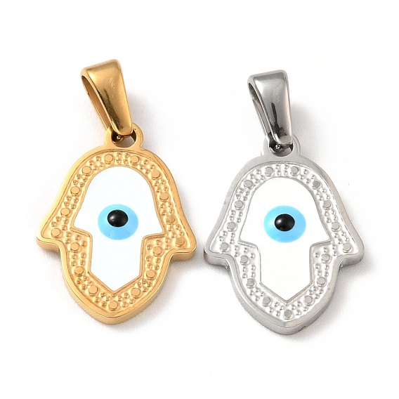 304 Stainless Steel Pendants, Long-Lasting Plated, with Enamel, Hamsa Hand with Evil Eye