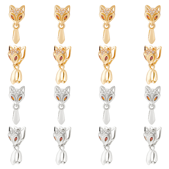 16 шт. 2 цвета латунь микропаве кубический цирконий ледоруб щипцы для защемления, долговечный, морда лисы, темно-оранжевый