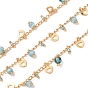 Brass & Glass Seed Beaded Chain, Heart, Soldered, with Spool