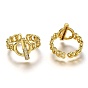 Brass Micro Pave Clear Cubic Zirconia Cuff Rings, Open Rings, Long-Lasting Plated, Curb Chain & Toggle Clasps Shape