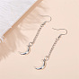 Minimalist Long Silver Chain Moon Earrings - Creative, Personalized, Trendy Ear Pendants.