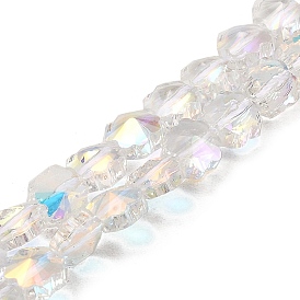 Electroplate Transparent Glass Beads Strands, Rainbow Plated, Faceted, Flower