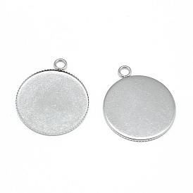 304 Stainless Steel Pendant Cabochon Settings, Serrated Edge Bezel Cups, Flat Round
