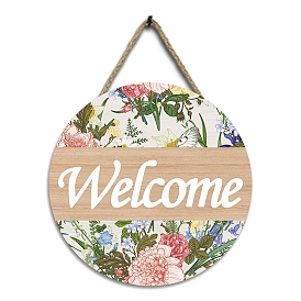 Wooden Welcome Sign Pendant Decorations for Front Door, Home Hanging Decorations, Flat Round