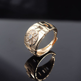 Men's Fashionable Wide Band Gold-Plated Copper Ring with Zircon Stones