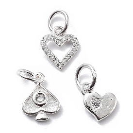 925 Sterling Silver Cubic Zirconia Pendants, Heart Charms, with Jump Ring