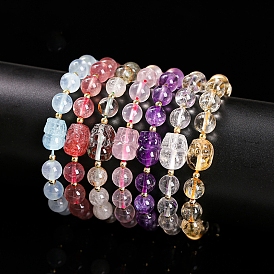 Gemstone Stretch Bracelets, Round with Pi Xiu