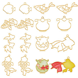 Olycraft 18Pcs 9 Style Alloy Open Back Bezel Charm Pendants, Long-Lasting Plated, Hollow Goldfish Bowl Resin Pressed Flower Frames, for UV Resin Jewelry Making DIY Crafts Supplies
