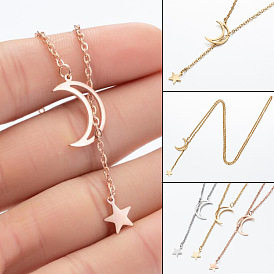 Chic Stainless Steel Geometric Star Moon Collarbone Necklace for Women