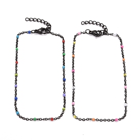 Ion Plating(IP) 304 Stainless Steel Cable Chain Necklaces, with Enamel and Lobster Claw Clasps