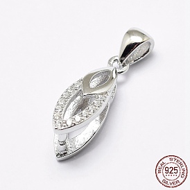 925 Sterling Silver Micro Pave Cubic Zirconia Pendant Bails, Ice Pick & Pinch Bails, Leaf
