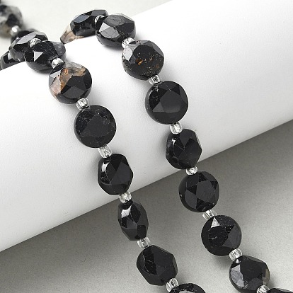 Натуральный турмалин бисер нитей, граненый шестиугольный разрез, плоско-круглые, с бисером