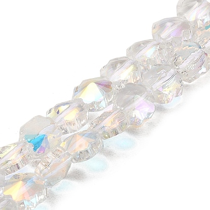 Electroplate Transparent Glass Beads Strands, Rainbow Plated, Faceted, Flower